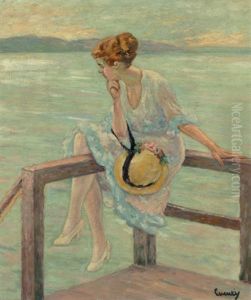 Seated Woman On A Railing by Edward Cucuel