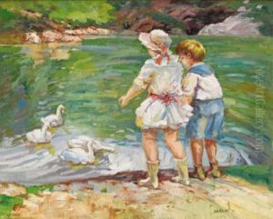 Feeding Time In Central Park, New York by Edward Cucuel