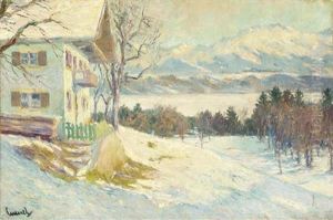 A Chalet In A Winter Landscape by Edward Cucuel