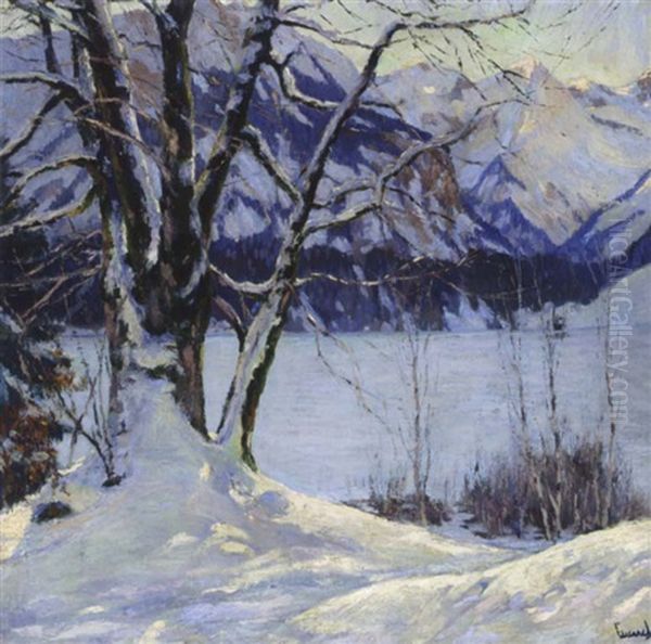 A Frozen Lake In A Mountainous Winter Landscape - view 1
