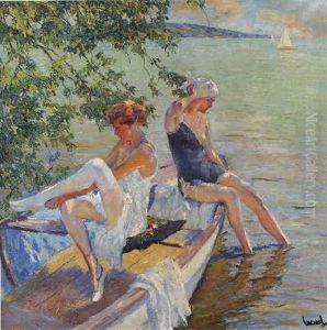 Badende Madchen Am Starnberger See by Edward Cucuel