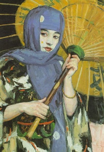 Asian Girl With Parasol - view 1