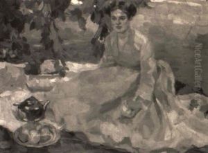 Dame Beim Picknick Im Grunen by Edward Cucuel