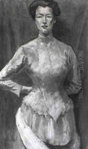 Dame In Blauem Kleid (dreiviertelportrait) by Edward Cucuel