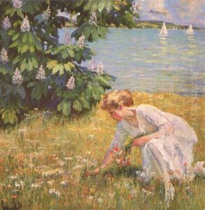 Woman Picking Flowers by Edward Cucuel