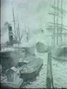 Ships At Harbor by Edward Cucuel