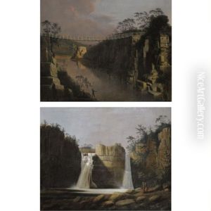 High Force On The River Tees (+ Winch Bridge On The River Tees)(pair) by George Cuitt