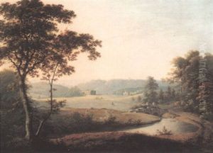 River Landscape With View Of Hayton Hall, Yorkshire by George Cuitt