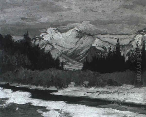Winter Landscape With Mountains And River - view 1