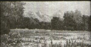 Western Landscape With Snow-covered Peaks, Meadow At The Foreground by Henry Lavender Adolphus Culmer