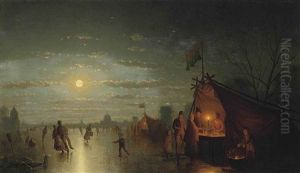 Skaters Before A Riverside Town