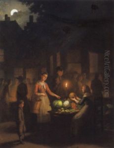 Avondmarkt Bij Kaarslicht by Johann Mongels Culverhouse