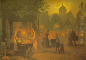 Figures In A Market By Night