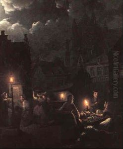 Dutch Market Scene With Figures By Candlelight by Johann Mongels Culverhouse