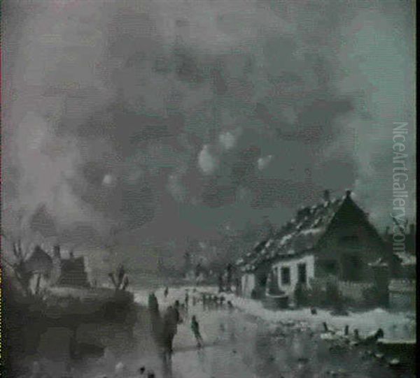 A Winter Landscape With Figures By A Farmstead - view 1