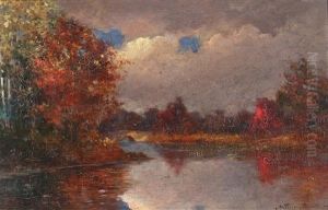 Autumn Landscape With A River by Arthur Cumming