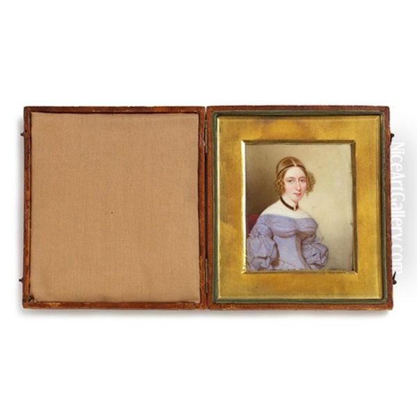 Miniature Portrait Of A Young Lady In A Lavender Gown - view 1
