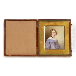 Miniature Portrait Of A Young Lady In A Lavender Gown by Thomas Seir Cummings