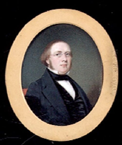 A Gentleman, Wearing Spectacles, Black Coat And Matching Waistcoat, Seated In A Red Upholstered Chair - view 1