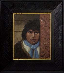 Portrait Of A Maori Woman Before A Carved Panel