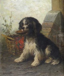 A Black And White Terrier By A Basket