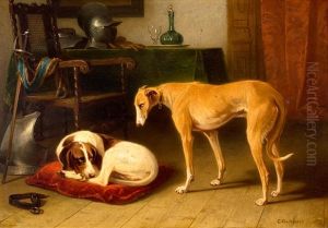 Twee Treurende Honden Bij Het Harnas Van Hun Overleden Meester by Conradyn Cunaeus