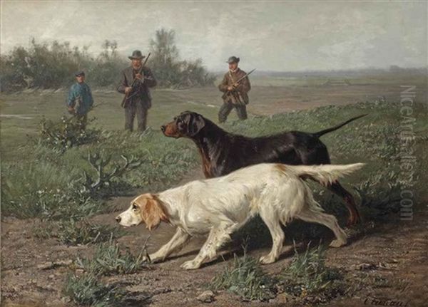 Staande Honden: Two Setters Picking Up A Scent Trail - view 1