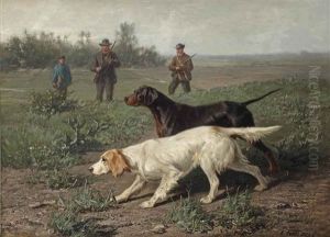 Staande Honden: Two Setters Picking Up A Scent Trail