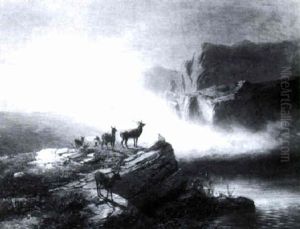 A Rocky Landscape With Deer By A Stream by Conradyn Cunaeus