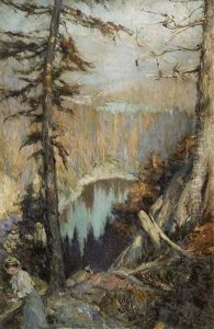 A View In The Rockies (+ Study Of Trees; 2 Works) by Cyrus Cincinatto Cuneo