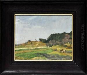 Landschaft Mit Bauern Und Ochsengespann by Otto Antoine