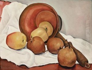 Still Life With Anjou Pears, Apples And Copper Pot by Rinaldo Cuneo