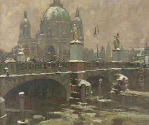 Winterliches Treiben Auf Der Schlossbrucke by Otto Antoine