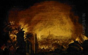 Scena Di Incendio - L'incendio Di Troia by Ridolfo Cunio
