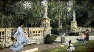 Dans Le Parc De La Villa Borghese by Pierre Joseph Antoine