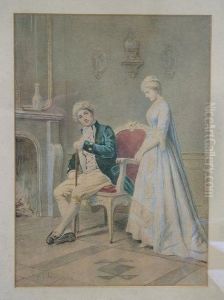 An Interior With Figures. by Pierre Joseph Antoine