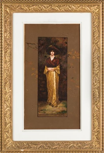 Young Lady With Hat With Floral Background - view 1