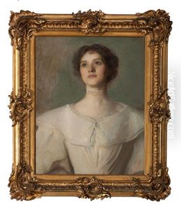 Blue Eyed Sitter In White Dress by Charles Curran