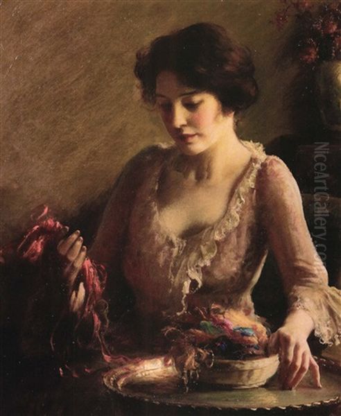 Portrait Of A Woman With A Basket Of Ribbon - view 1