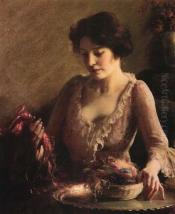 Portrait Of A Woman With A Basket Of Ribbon