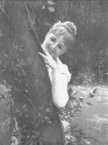 Portrait Of A Young Woman Peeking Out From Behind A Tree Portrait Of A Young Woman Peeking Out From Behind A Tree