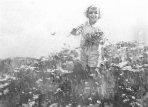 A Child Gathering Flowers In A Meadow by Charles Curran