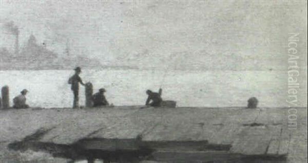 Pier Fisherman On New York Harbor - view 1