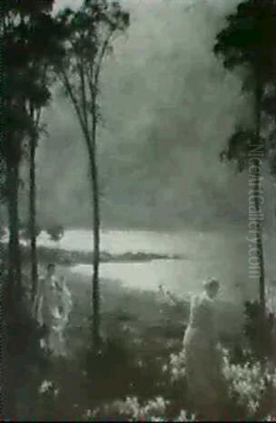 Figures By A Lake, Nocturnal View - view 1