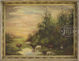 Landscape With Cows At A Watering Hole by Frank Currier
