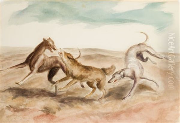 Hounds Catching A Coyote - view 1
