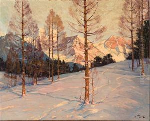 Sonnig Beleuchtete Winterlandschaft Mit Gebirgshintergrund by Robert Franz Curry