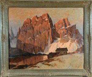 Felsen Am Gebirgssee Im Abendrot by Robert Franz Curry