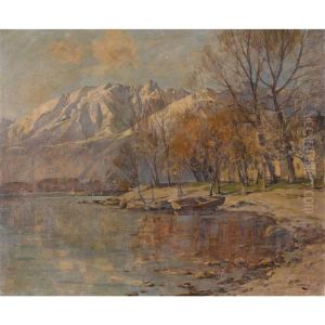 Herbstliches Seeufer Mit Gebirgskette by Robert Franz Curry