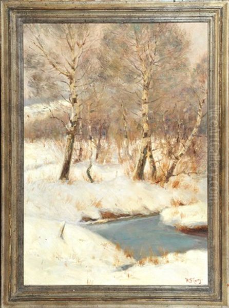 Winterlandschaft Mit Birken Am Bach - view 1